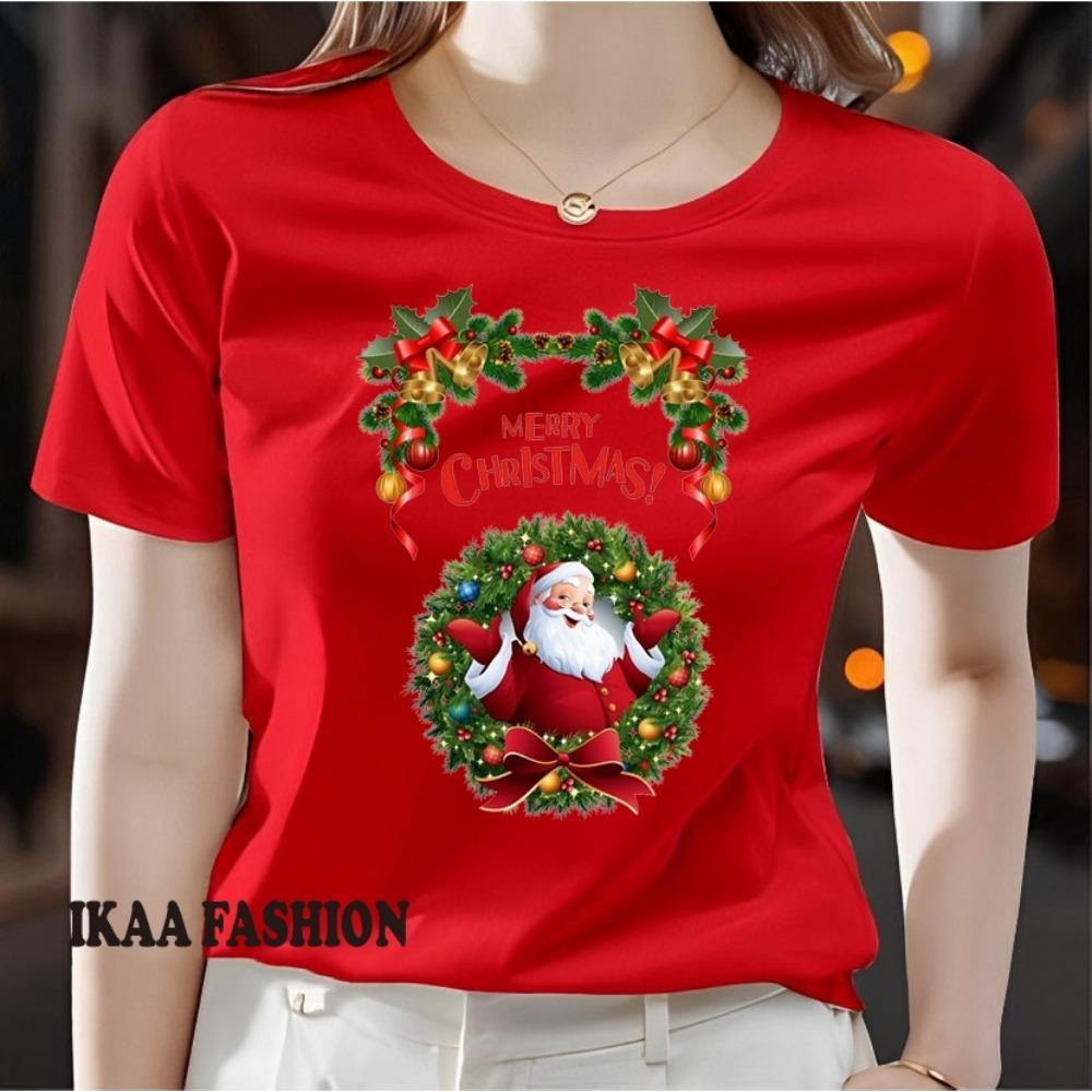 Women's T-shirt Santa Claus Flower Arrangement T-shirt