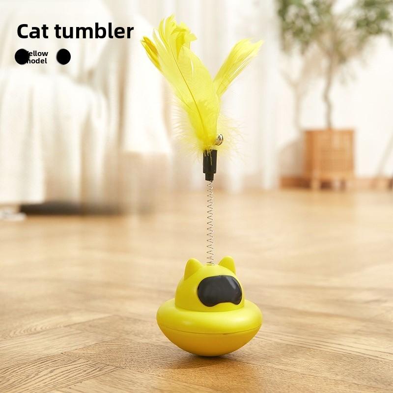 New Suction Cup Cat Toy - Standing Figure Toy with Feathers - Cat Self-amusement Toy for Relieving Boredom - Lazy Person's Cat Toy