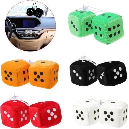 

Pair of 2.36 Plush Dice Retro Hanging Ornaments Fuzzy Dice for Rear View Mirror, Car Interior Rearview Mirror Decor Accessories