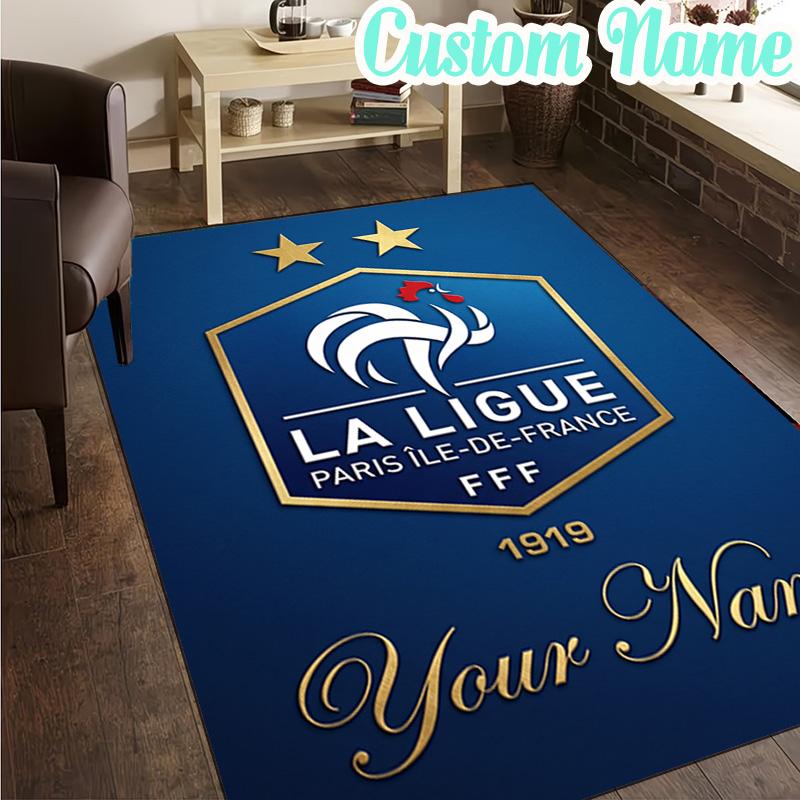 Custom Name France Football Emblem Rug, Office Rug, Chair Rug, Carpet for Living Rooms, Doormat Game Rug Home Decor Christmas Gifts