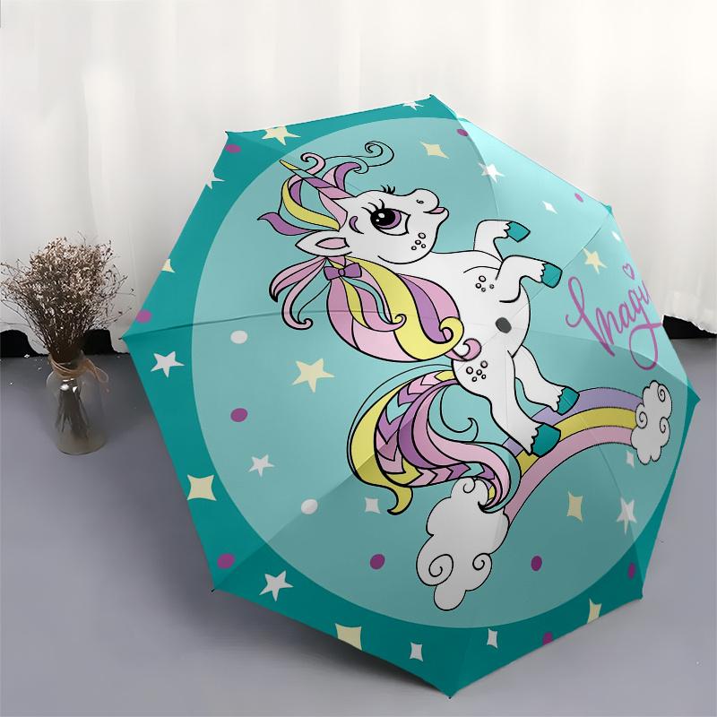 Magical Unicorn Sticker Decal for Kids Room DecorUmbrella, Portable 3-Fold Compact Umbrella,Christmas Gift ES478