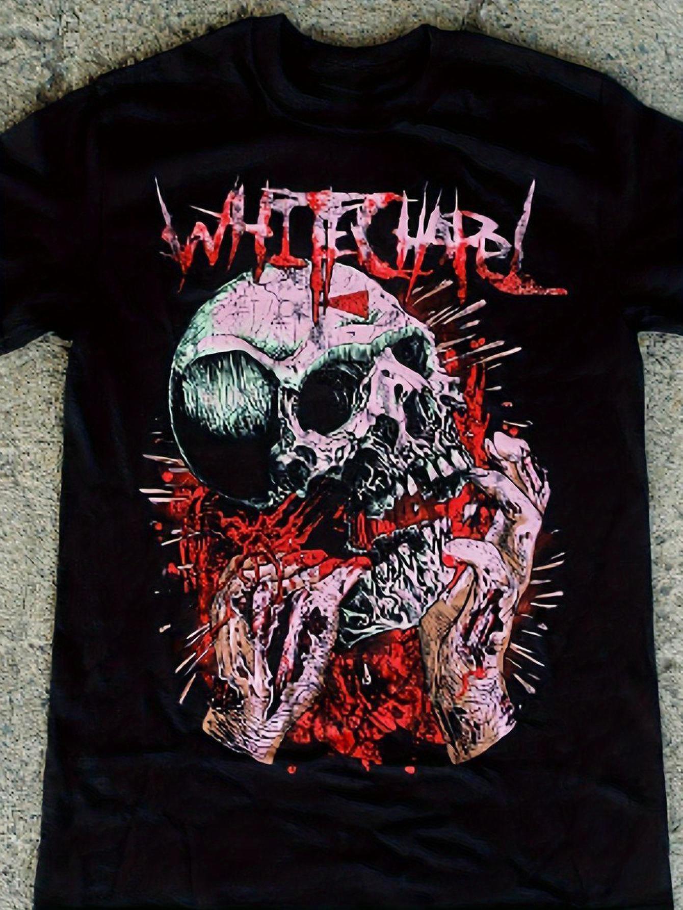 

Whitechapel Band Graphic Black T-Shirt Skull Barbed Wire Design 100% Cotton Short Sleeve Tee Men Women Regular Fit Casual Metal S