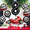 8 Pcs Racing Party Decoration 40inch Black Number Balloon Plaid Balloon Tire Balloon Striped Racing Tire Grid Digital
