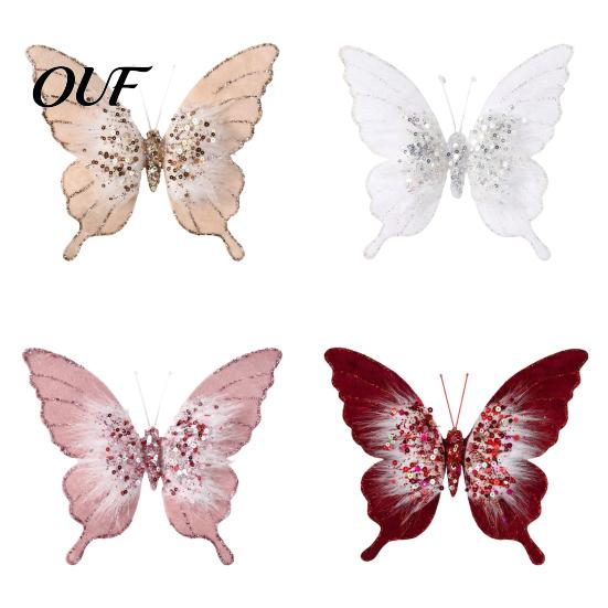 Three Dimensional Butterfly Tree Ornaments Velvet Christmas Ornaments, Artificial Glitter Sequins Xmas Decorative Butterflies for Trees Decoration