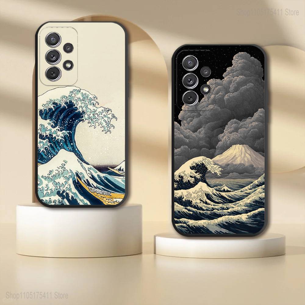 Great Wave Off Kanagawa Phone Case For Samsung S 25,24,23,22,30,21,10,9,Ultra,Plus,Lite,FE,4,5G Black Soft Case