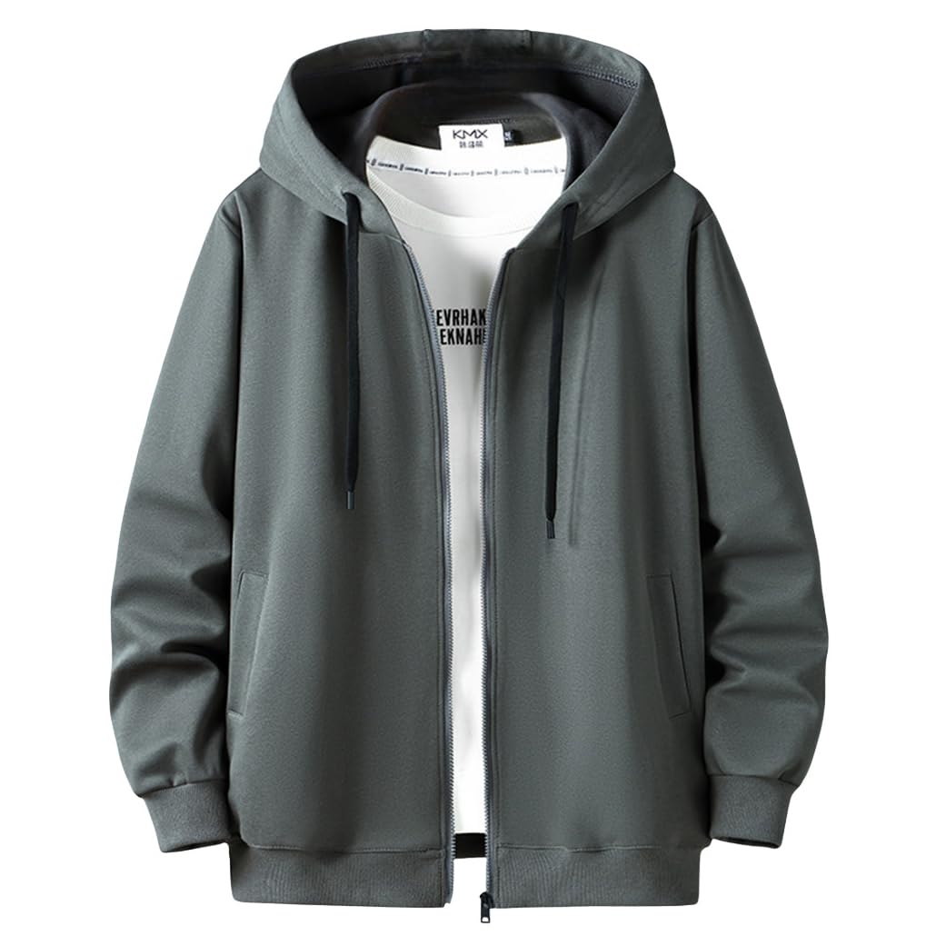 

Kananimo Men s Long Sleeve Hoodie, Fall/Winter, Zip-Up Sweatshirt, Loose Fit, Plus Sizes, Casual, Solid Color, Hooded, Multiple Colors Available (JP,