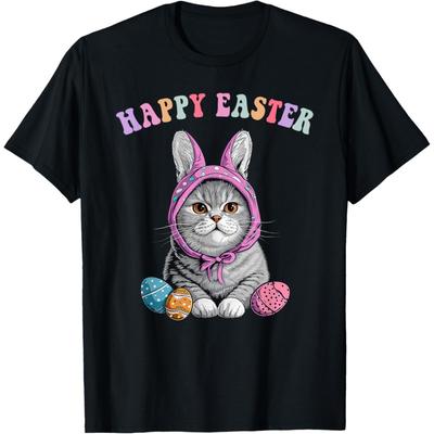 Happy Easter British Shorthair Cat Bunny Eggs Men Women Kids T-Shirt
