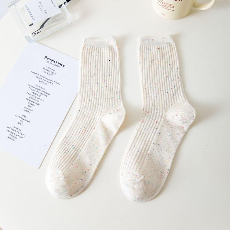 Chaussettes en coton pour femmes, printemps et automne, à nouer, fil idée ravissant, fines, couleur unie, à côtes cylindriques