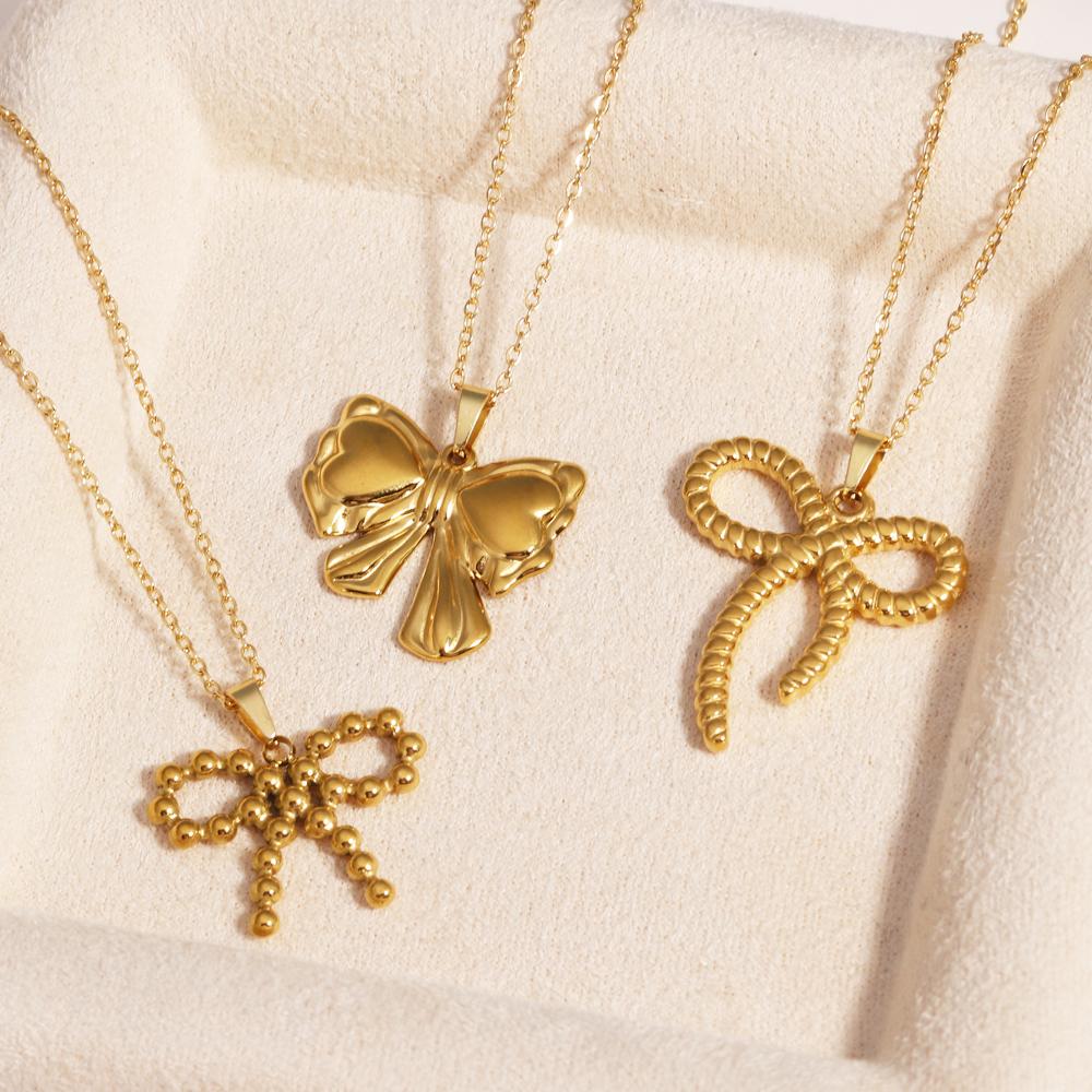 New Arrival 18K Gold Plated Charm Necklace Stainless Steel Bow Pendant Necklace for Women Trendy Charm Jewelry Waterproof