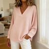 Damen Oberteile V-Ausschnitt Langarm Locker Geschnittene Pullover Tops Einfarbig Lässige Bluse Arbeits- Party- Date-Kleidung