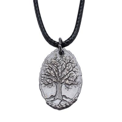Antique Tree Of Life Pendant Necklace Nature Boho Statement Jewelry 45cm Leather Chain