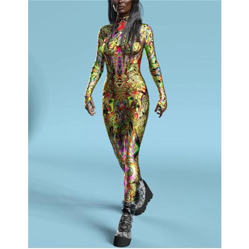 

Цветной женский комбинезон Zentai для боди Trippy Costume с молнией спереди, эластичный комбинезон Rave Festival, обтягивающий комбинезон для косплея XL