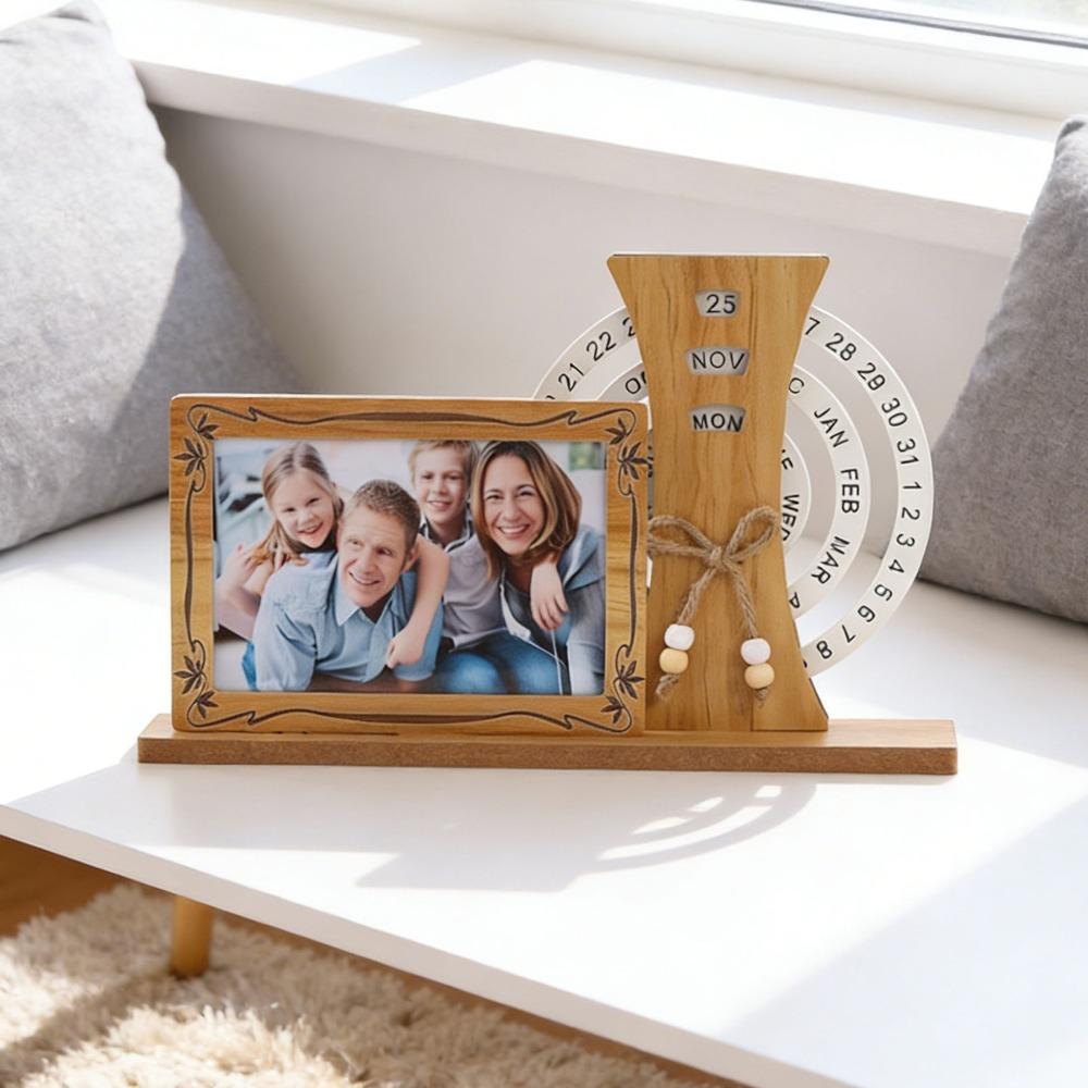 Rotating Display Eternal Calendar Photo Frame Wooden Rotating Calendar Ornament Office Decoration