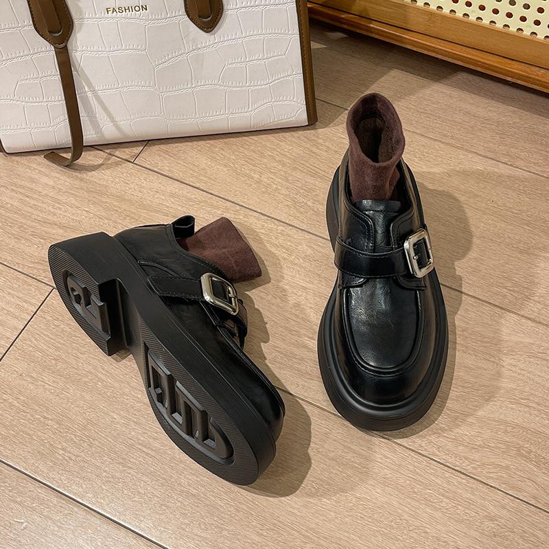 Women's Shoes Loafers Women's High Heels Fashion Buckle Strap Office and Career New Round Toe Heels Women