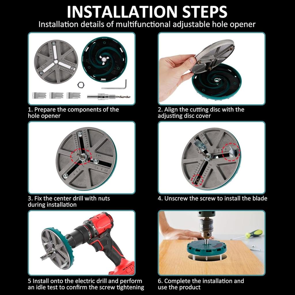 Adjustable Hole Saw,Adjustable Punch Saw Tool for Drilling,Adjustable Round Hole Saw Diameter 45-130MM,Hole Opener Tools,Adjustable Hole Cutter