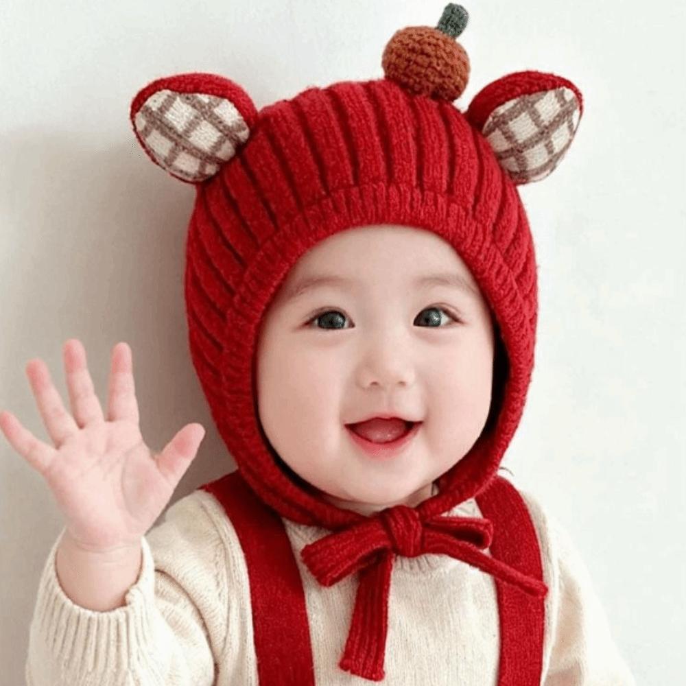 With Plaid Ear Details Baby Winter Hat Cold Protection Earflap Beanie Cold Weather Outings