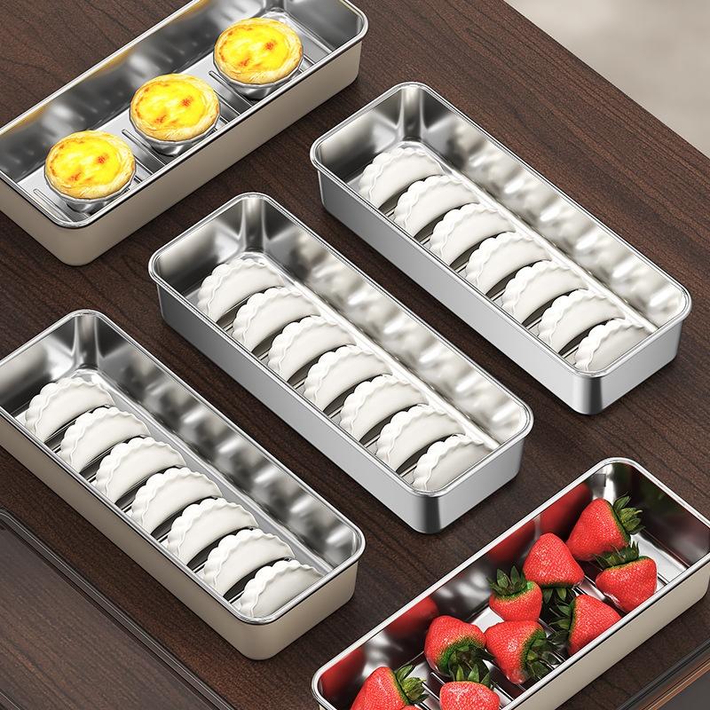 Stainless Steel Food Storage Container Rectangle Dish With Cover Noodles Fruit Tray Lunch Box Thick Refrigerator Organizer Plate