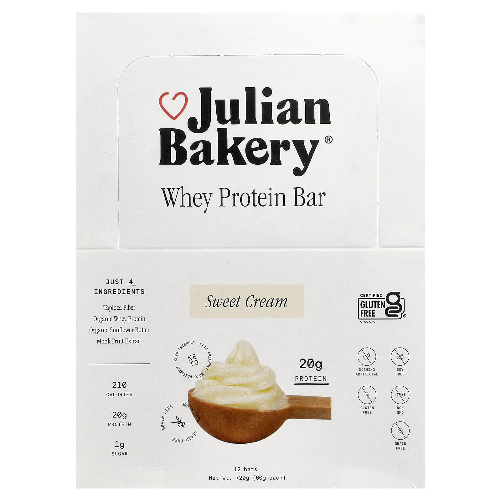 

Julian Bakery, Whey Protein Bar, Sweet Cream, 12 Bars, 60g (2.1oz) Each