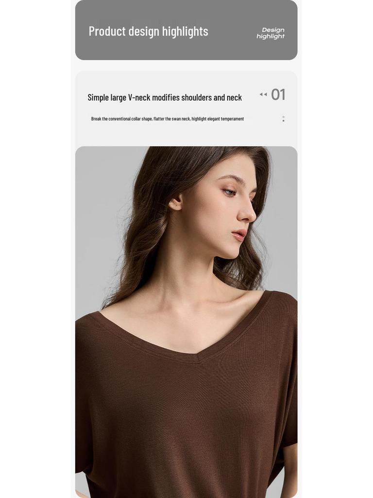 Women's V-neck Batwing Yoga T-shirt: Loose, Short Sleeve, Drawstring, Lazy Style for Spring/Summer 2026.