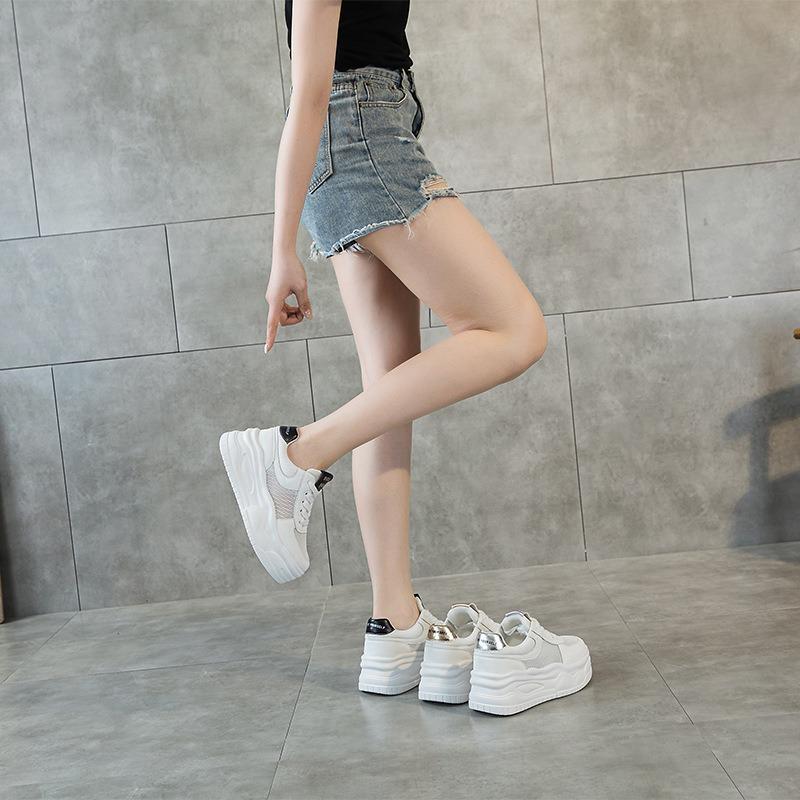 3233 leather small size sneakers women's inner height increase color matching dad shoes thick-soled casual mesh white shoes women