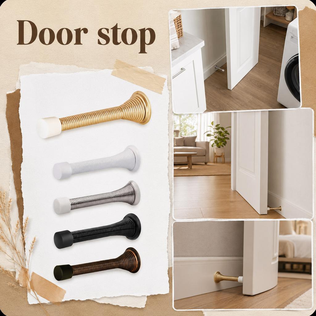 Spring Door Stopper Wall Mounted Door Holder with Rubber Tip Flexible Metal Coil Construction Durable Protection for Walls and Doors