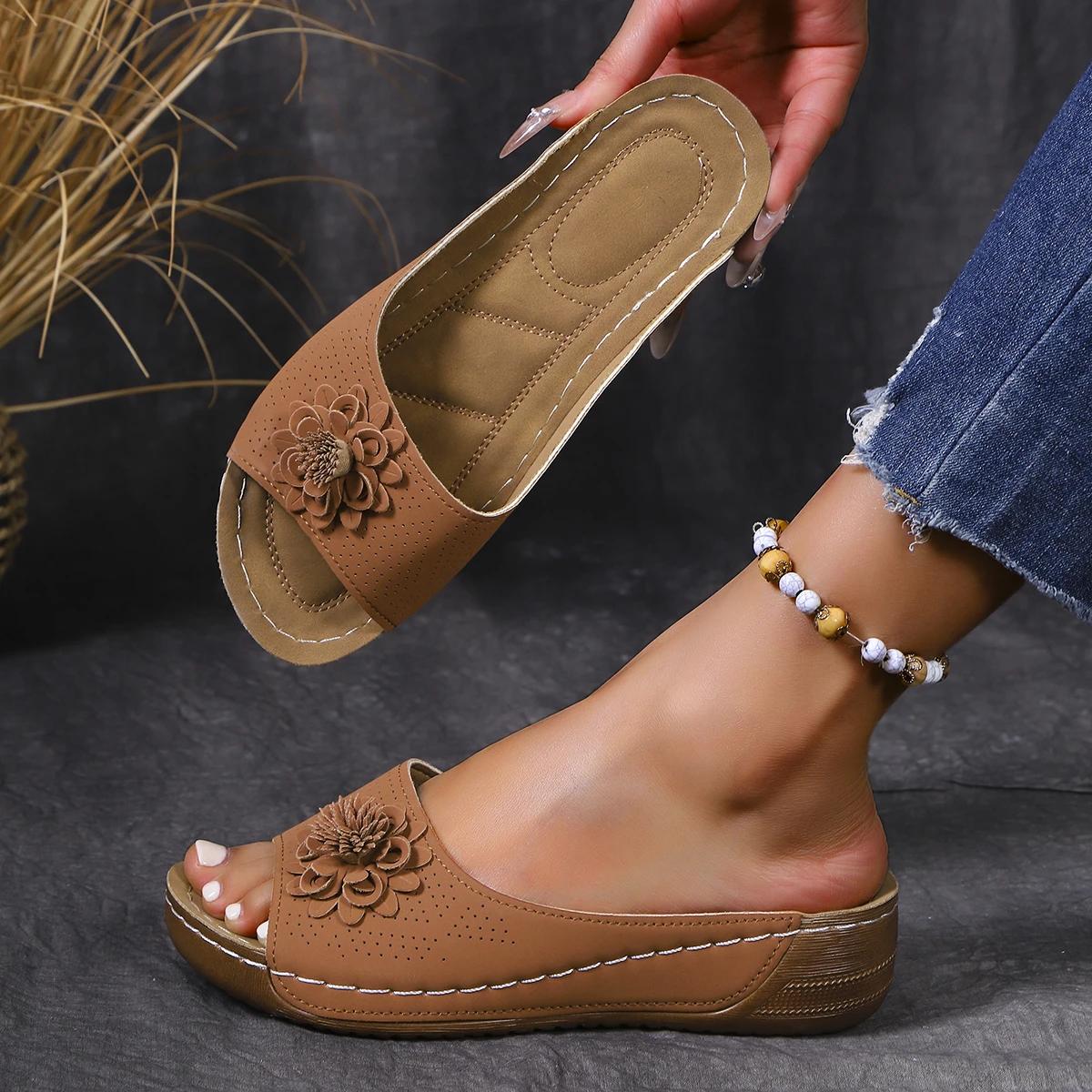 

Летние сандалии Женская обувь Нескользящая обувь для ходьбы Обувь без застежек Женские босоножки на танкетке Женские тапочки для вечеринок Женская обувь 36 хаки