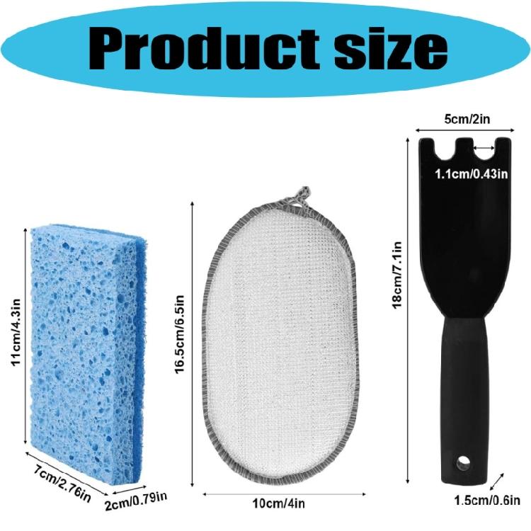 Heavy Duty Rustless Steel Scraper And Absorbent Sponge Set For Quick Cookware Cleaning Grill Scouring Efficient Tool
