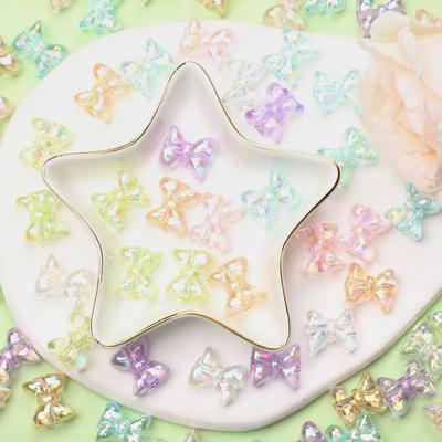 14*15.5mm Materiali Accessori Gioielli Trasparenti 5 Pezzi Perline Fiocco Foro Dritto Placcatura Colorato Colore Caramella Squisito