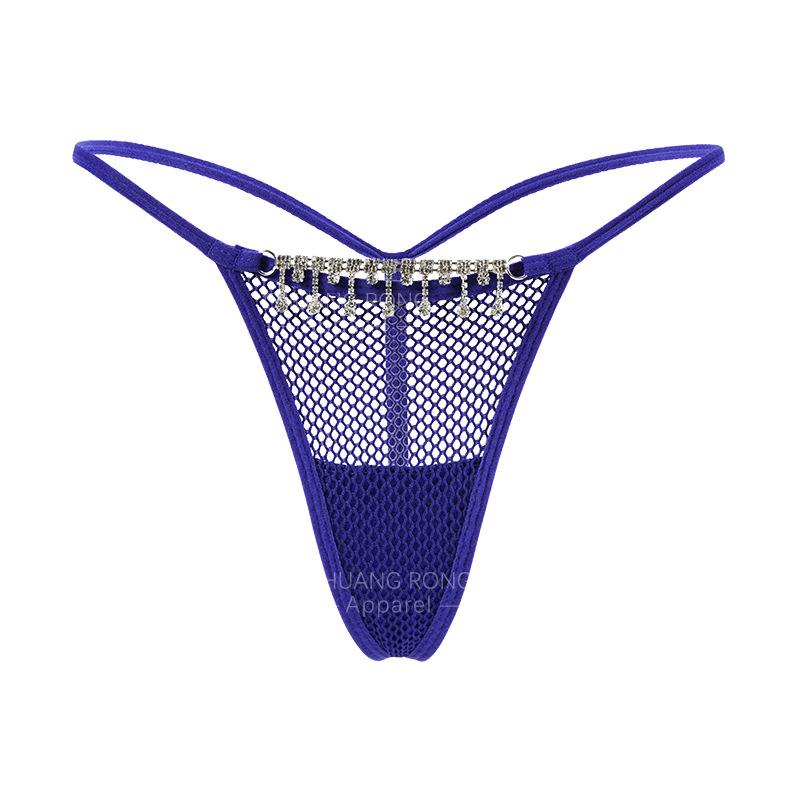 European and American fun large-size T-pants, female sexy personalized diamond chain mesh splicing perspective breathable fitness thong