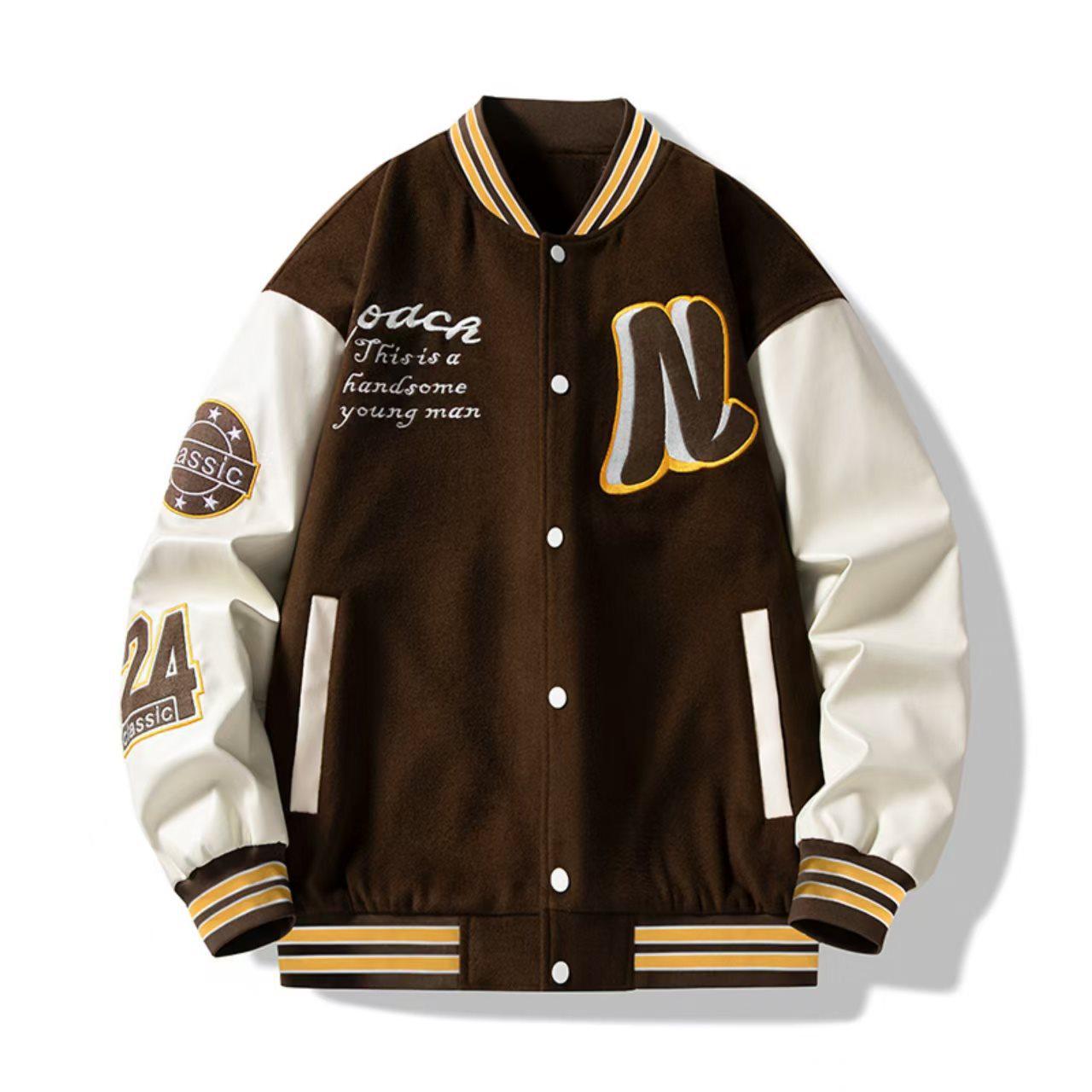 Trendy Unisex Embroidered Jacket: 2026 Spring Collection - Loose Versatile Style 3XL кофейный