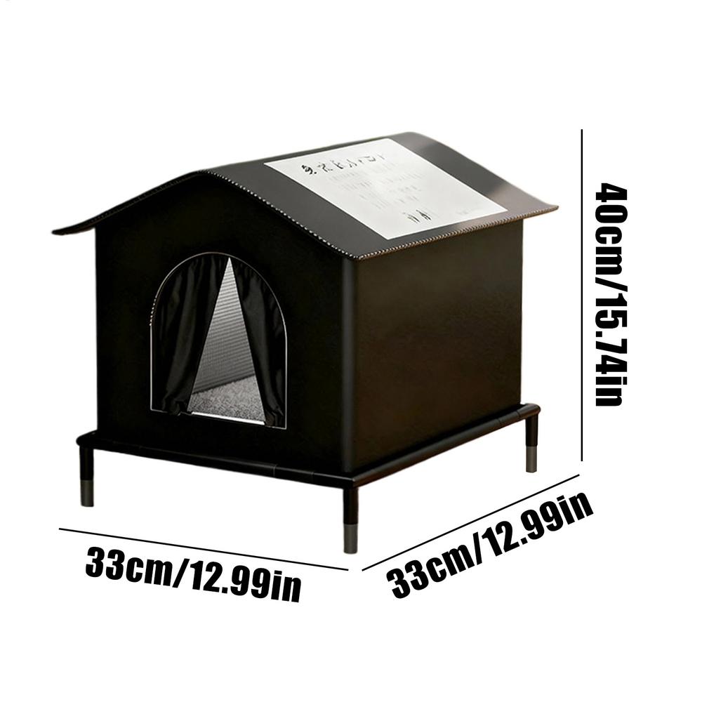 

Outside Cat House Weatherproof Elevated Shelter with Removable Cushion Insulated Cat House Pet Bed Nest for Kitten Small Dog чорний