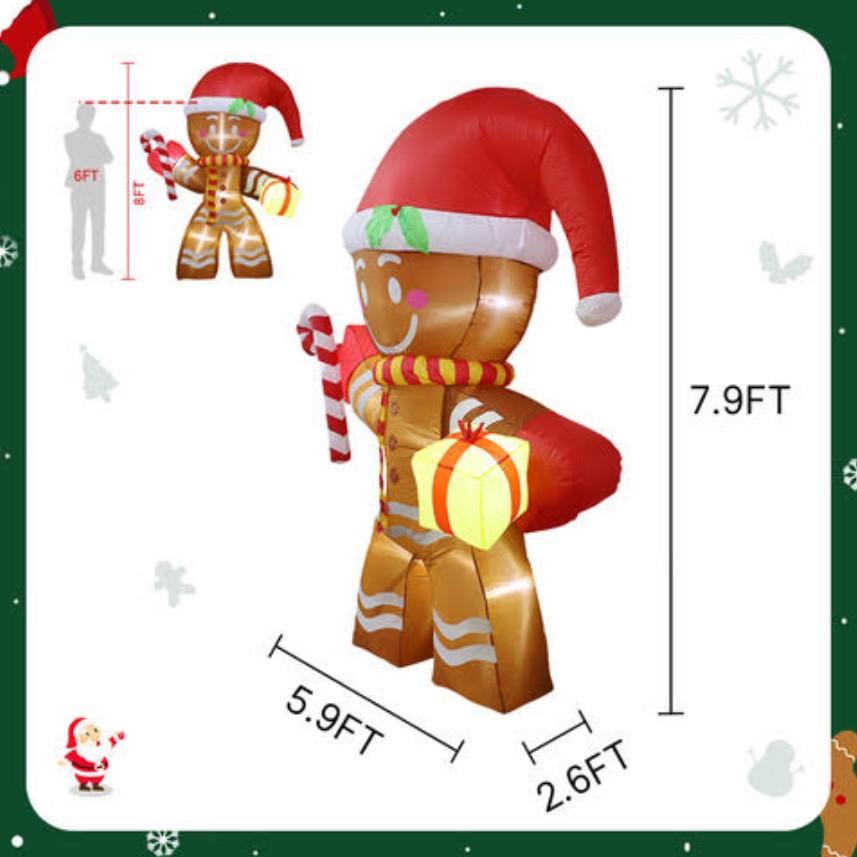 Inflatable Gingerbread Man Cookies StarryLights 240 Cm - a Large, Christmas Decoration for the Garden and Home