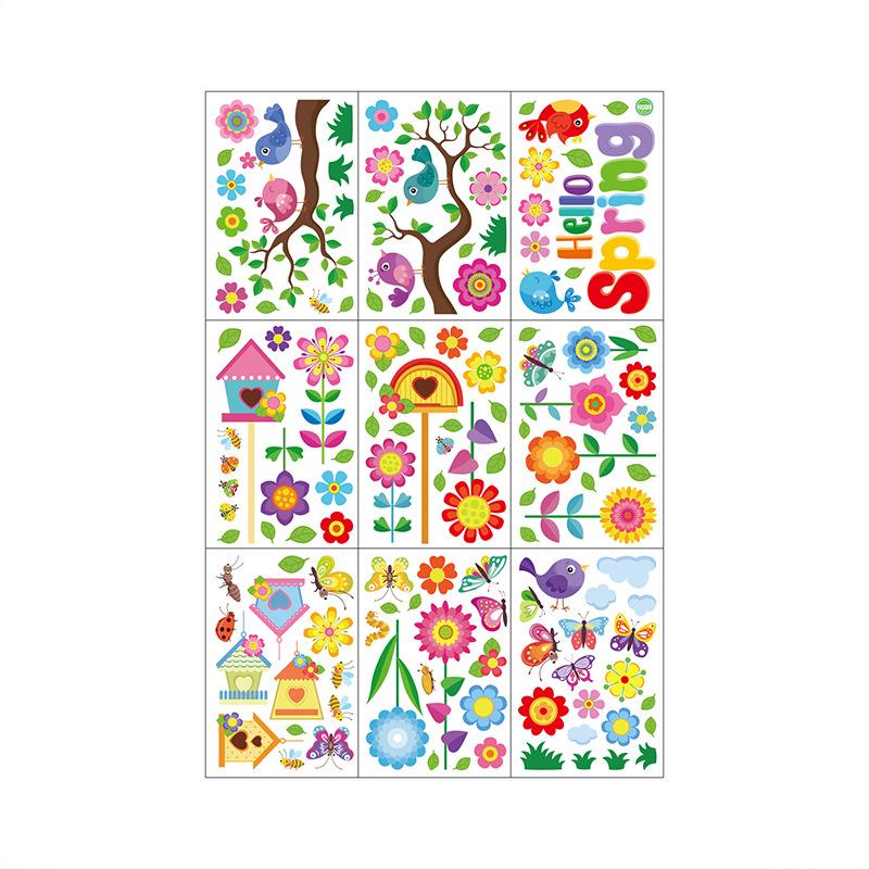 Cartoon Cute Spring Flowers Indoor Bedroom Living Room Background Wall Decoration PVC Electrostatic Stickers Window Glass Stickers