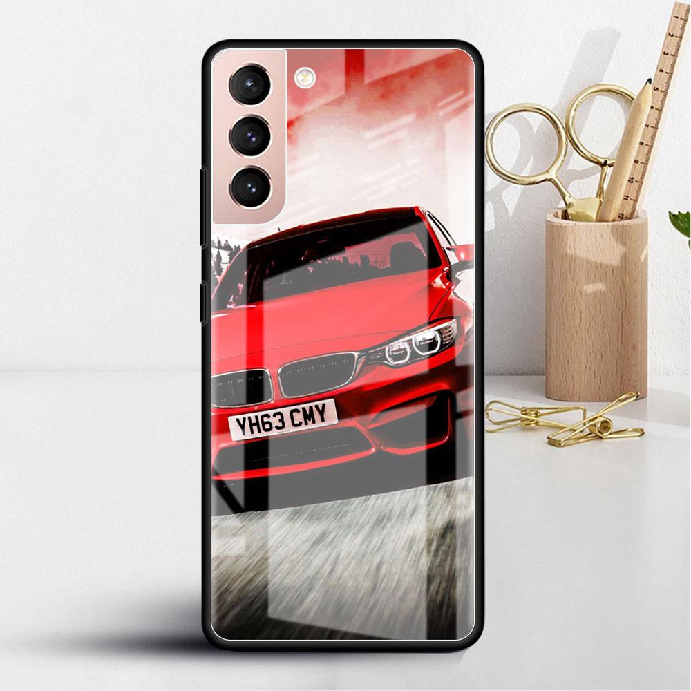 Glass Case For Samsung Galaxy S22 S20 FE S21 5G S10 S9 Plus Note 10 20 Lite Tempered Phone Cover Blue Red Car