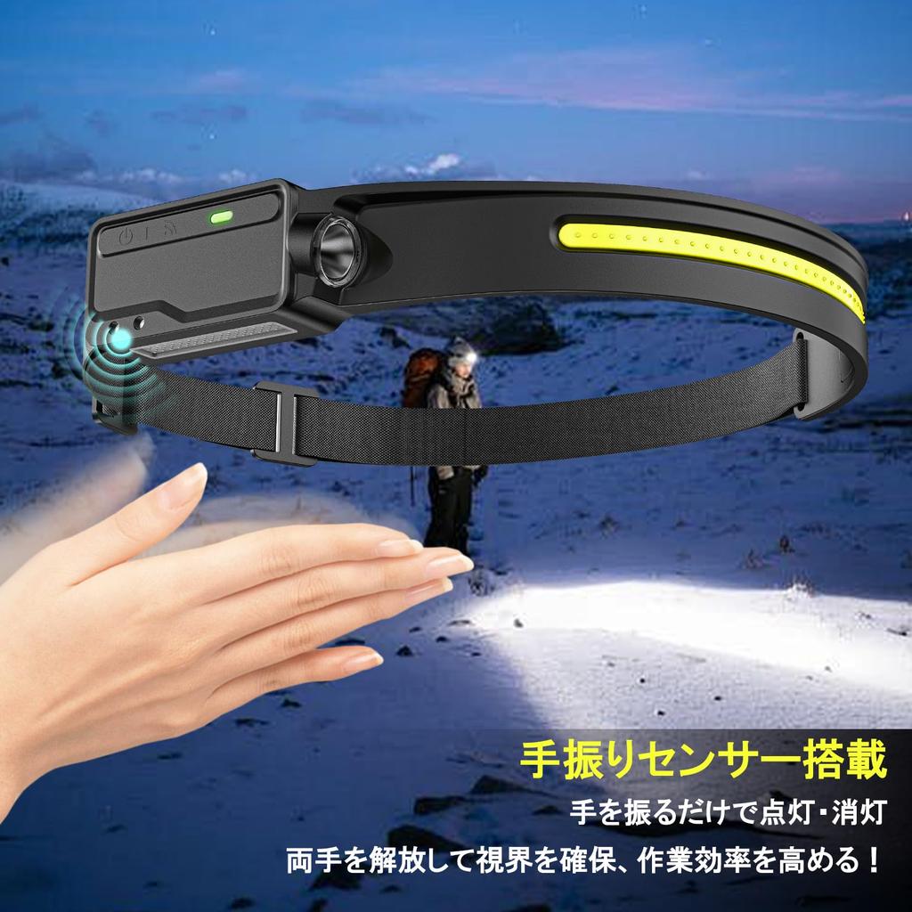 LUTW Wiederaufladbare LED-Stirnlampe mit COB P8 Licht Weitstrahl 4 Beleuchtungsmodi 500lm Hoch 8 Stunden Dauerlicht Wasserdicht für Stromausfall Outdoor