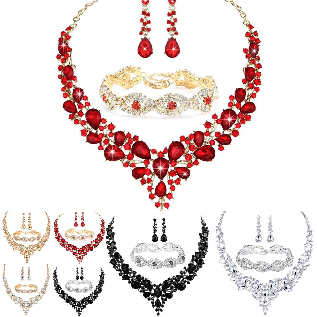 Fashion Jewelry Set With Water Diamond Geometric Necklace And Earrings For Women
