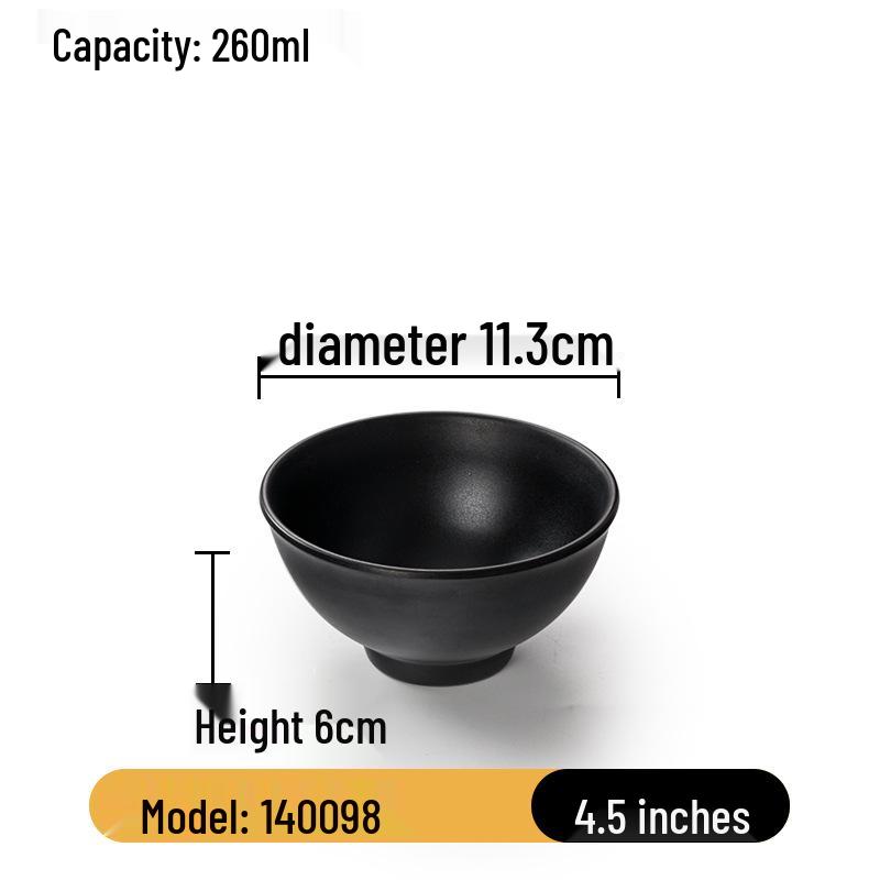 Schwarze Melamin-Suppen- und Reisschale im japanischen Stil - Kleines Kunststoffgeschirr für Hot Pot, Restaurant- oder Hotelgebrauch