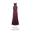 Kaslead New Arrival Women's Clothing Fashion Style Fashion Hanging Collar Silk Satin Texture Length Dress 8739331