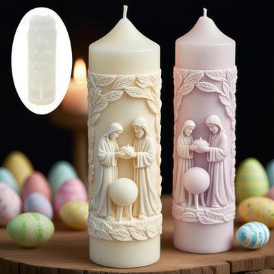 Jesus Mary Relief Pointed Cylindrical Candle Silicone Mold Resin Mold Jesus Mary Goddess Holding Pomegranate Relief Gypsum Molds