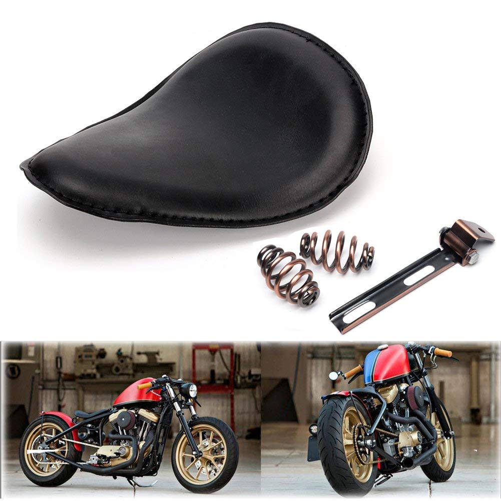 

Сиденье Karun Motorcycle Custom Solo на пружинном кронштейне с жестким дном для черного черного пружинного A Honda, Yamaha, Kawasaki, Suzuki, Чоппер, Боббер, Кастом,