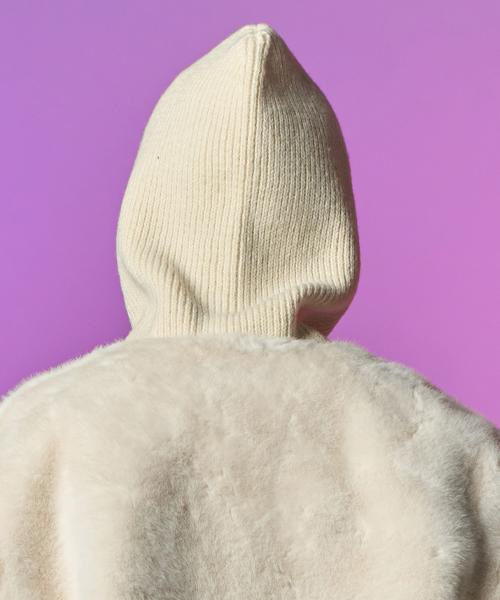 KOLEAT [Real Knit Ver.] Winter Ribbon Strap Balaclava Hat [Ivory]