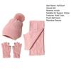 3Pcs/Set Women Winter Hat Scarf Gloves Set Plush Ball Decor Rhombus Texture Knitting Hat