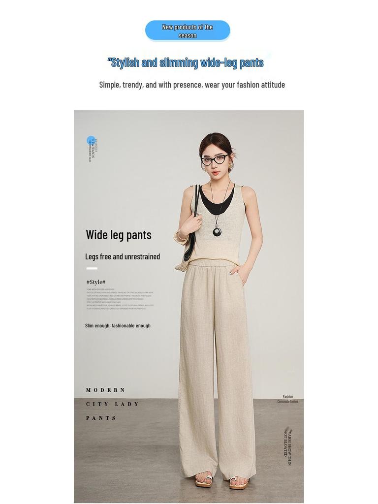 Women's 2026 Fresh Tencel-Linen Wide-Leg Pants: Chic, Versatile, Breathable, Elastic Waist, Slimming, Casual.
