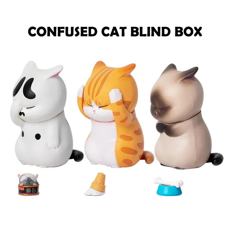 Kawaii Mini Thinking Cat Blind Box Orange Cat Figures Ornaments Mystery Box Office Desktop Computer Decor Toy Kids Birthday Gift