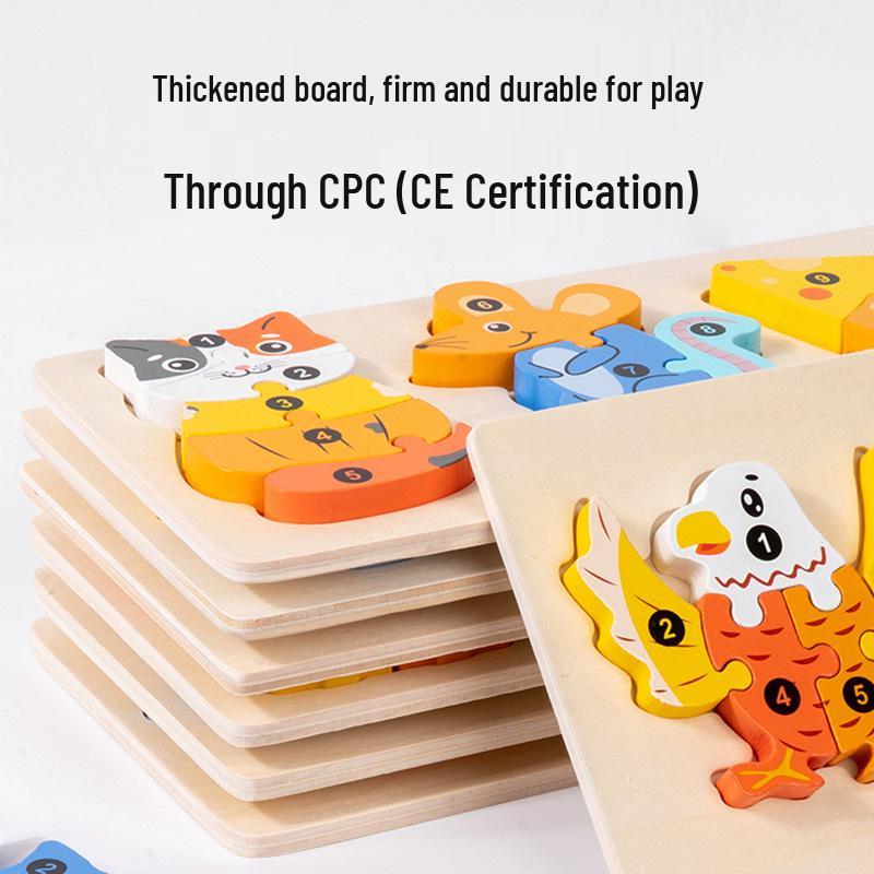 3D Wooden Animal and Vehicle Jigsaw Puzzles for Children - Educational, Large Piece, Interlocking Board Toys.