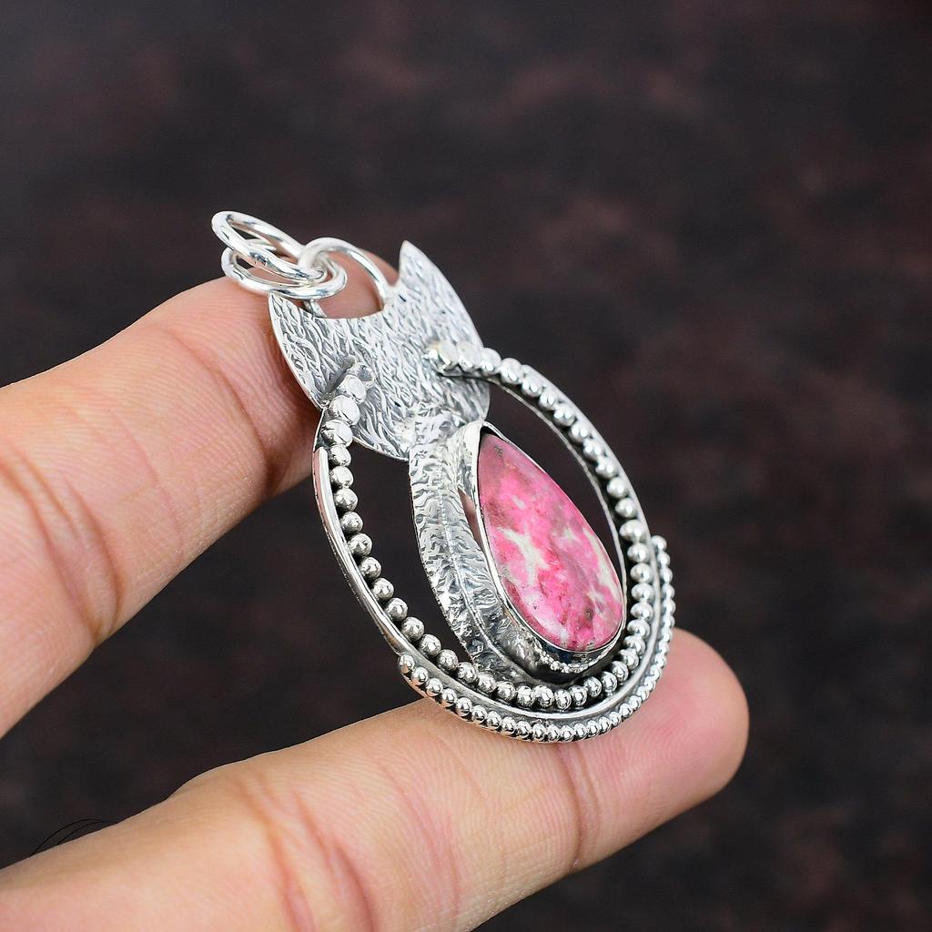 Thulite Pendant 925 Sterling Silver Pendant Top Quality Gemstone Jewelry Handmade Elegant Pendant Gift For Her Ethnic Pendant Silver Jewelry