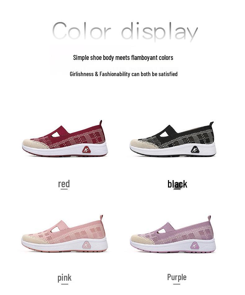 Women's Fly-knit Breathable Slip-on Casual Shoes – Comfortable Old Beijing Style for Middle-aged and Elderly Moms