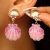 Macaron Gradient Scallop Starfish Shell Long Dangle Earrings Vacation Style For Women