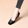 Coarse Heel Suede Light Mouth Single Shoes Autumn New Square Head Seven-character Buckle Low Top Lightweight