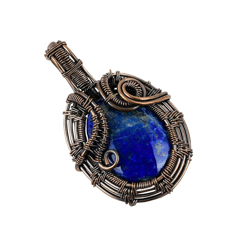 Lapis Lazuli Pendant Handmade Gemstone Jewelry, 999 Copper Wire Wrapped Pendant ,Unique Design Jewelry Pendant